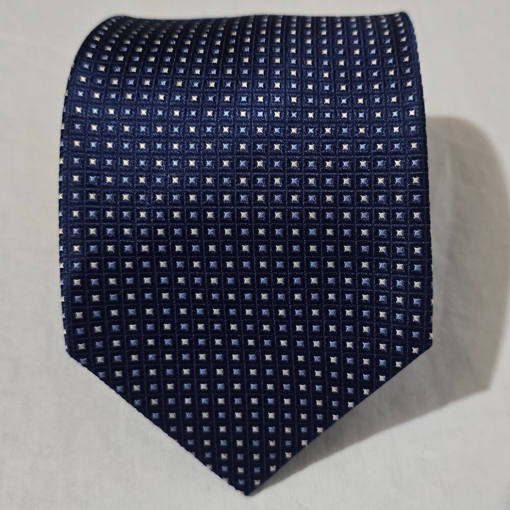 Gitman Bros. Hand Made in USA Silk Necktie - Blue Blue Silver Geo